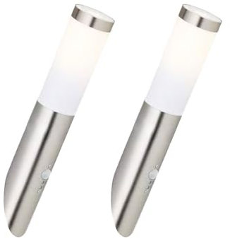 Wandleuchte Edelstahl Wandfackel Außen Hauswandleuchte Bewegungsmelder, Wetterfest IP44, Sensor, Edelstahl silber opal, 1x E27 Fassung, DxH 7,6x40cm, 2er Set