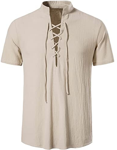 LUYANA Freizeithemden für Herren Leinenhemd Schottisch Jacobit Men Shirt Khaki M