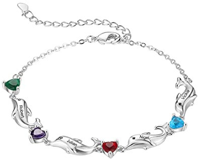 ALBERTBAND Personnalisé Bracelet Dames Bijoux pour la Fête des Mères Bracelet à l'infini avec Nom Stone Bracelet dauphin Bracelet d'amitié de grand-mère Argent Acier inoxydable