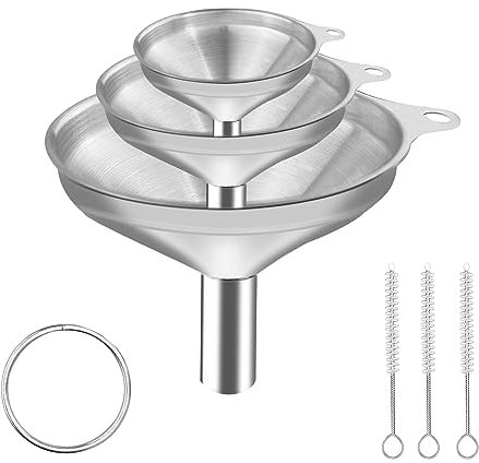 Nutabevr 3 Piezas Acero Inoxidable Embudo con 3 Cepillo de Limpieza, con Mango Embudo de Cocina, para la Transmisión de Ingredientes Líquidos transferir líquidos y polvos