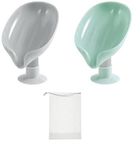 2 dränerings-tvålskålar (mintgrön, grå) med 1 vitt skumnät, tvålskål, tvålskål, tvålskål, ingen stanssugkopp, bladdränerings-tvålhållare.