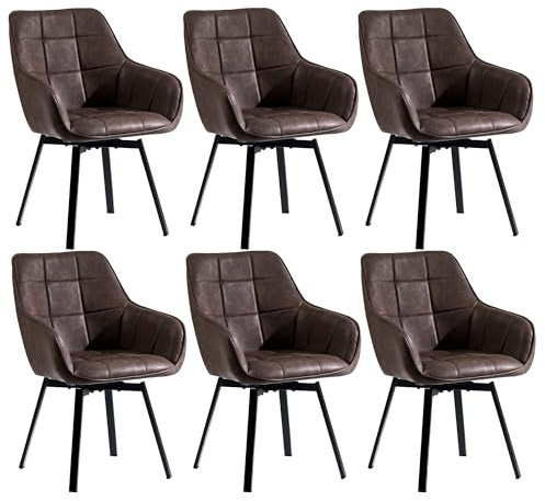 CLIPOP Esszimmerstühle 6er Drehbar Set mit Armlehne, Kunstleder Polsterstuhl Gepolstert Sitz Küchenstuhl Drehstuhl Armlehnenstuhl für Esszimmer Wohnzimmer Büro (6er Set, Kunstleder Braun)