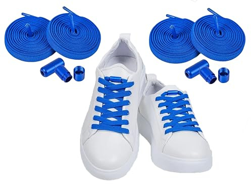 ELANOX Cordones elásticos de 8 mm – 4 unidades (para 2 pares) con cápsulas de metal | Sin atar, cierre rápido, ideal para adultos y niños, zapatillas deportivas y zapatillas, azul real, 1 Meter +