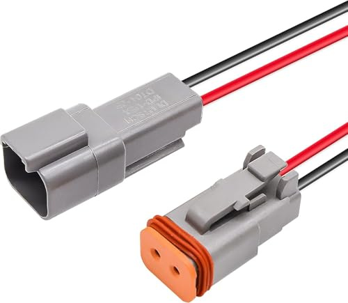 HISports 2-Pin DT Connector Kit, for Motorcycle, Scooter, Car, Boats | 2 Pin Way Sealed Gray Male and Female Auto Waterproof Electrical Wire Connector Plug, Waterproof DT Electrical Wire Connector