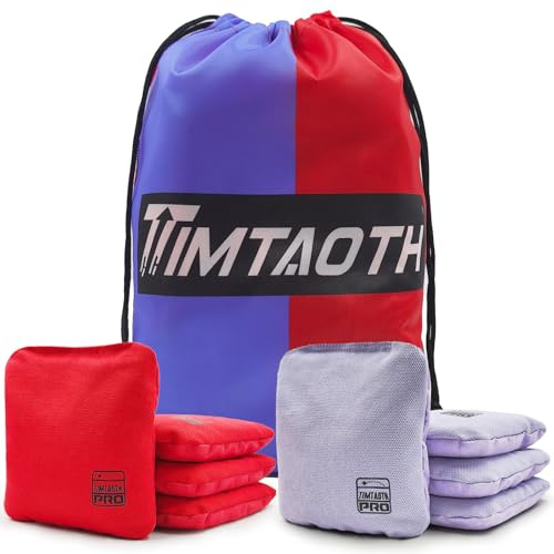Timtaoth Doppelseitige Maislochbeutel, professionelle Cornhole Bags Set, 8 Stück, reguläre Größe, Gewicht, Pro Maisloch-Sitzsack, glatt und haftend, Lila und Rot
