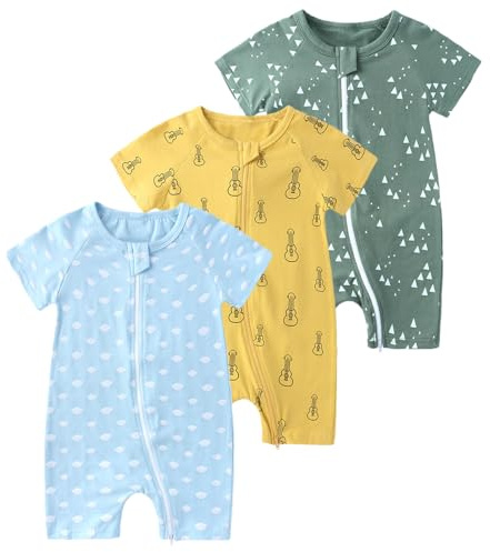 amropi Bébé Garçons Lot de 3 Grenouillères Imprimé Dinosaure Barboteuse Manches Courtes Bodys Été Combinaison 6-9 Mois, Style01
