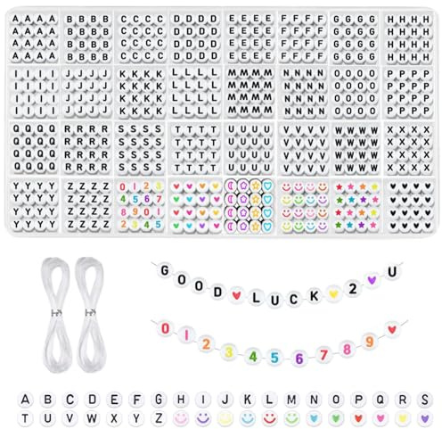 Yostony 1600 Stück Buchstabenperlen Alphabet Perlen für Armbänder, A-Z Buchstabenperlen & Zahlenperlen, DIY Freundschaftsarmband Kit mit Lächeln, Stern & Herz Perlen
