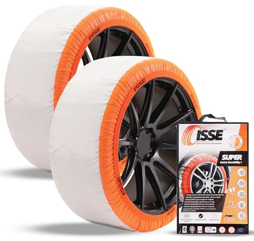ISSE Super T-54 Schneeketten | Homologierte EN 16662-1 Textil-Ketten für Autos - Universell für Täglichen Einsatz bei Schnee und Eis - Kit Mit 2 Ketten + Handschuhe