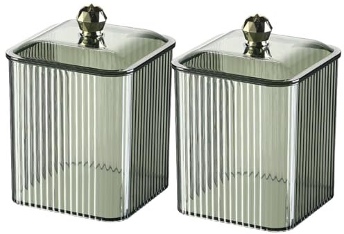 Veki Contenitore Dischetti Trasparente, Scatola per Dischetti di Cotone con Coperchio, Organizzatore per Cosmetici, Porta Cotton Fioc per Bagno, Toilette, Camera da Letto (Verde, 2 Pezzi)