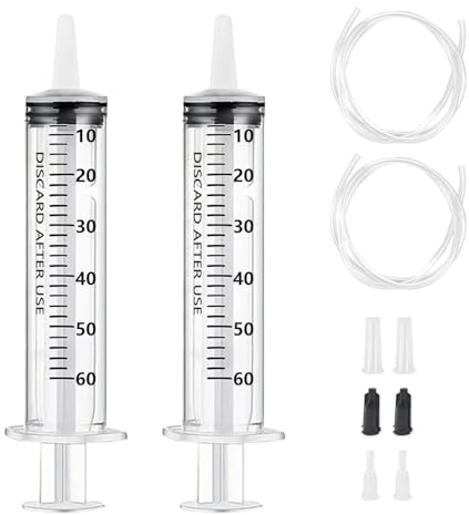 2 Stück 60ml Spritze mit Schlauch, Wiederverwendbare Dosierspritze | Spritze Katheter, 60ml (50ml) Einzeln verpackt Spritze ohne Nadel für wissenschaftliche Labore, Gartenbewässerung, Industrie