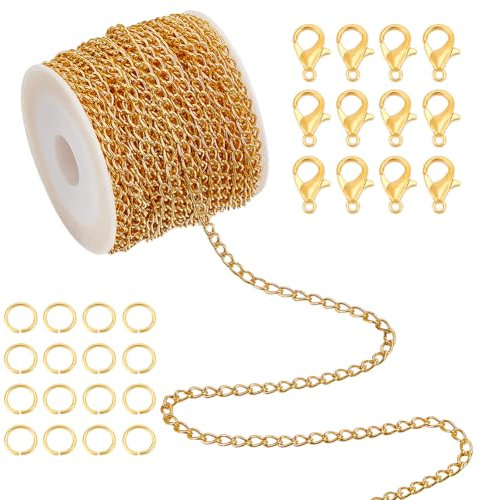 UNICRAFTALE Catene Da 10m per Creazione di Gioielli Catene In Oro Catene A Maglie con Anelli di Congiunzione E Fermagli A Moschettone Kit per Collane E Bracciali per Donne E Uomini Forniture