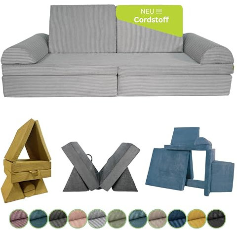 Pillows24 Kindersofa mit Schlaffunktion | Weiches Spielsofa aus Cordstoff | Bequemes Kinder Sofa mit abnehmbaren Bezügen | Ergonomische Kindercouch für Spielzimmer – Fancy Spielsofa für Kinder