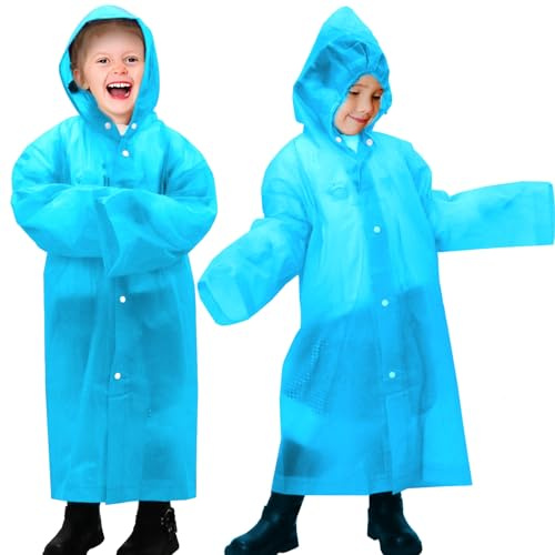 ANYOO Poncho de Pluie Imperméable pour Enfants, Lot de 2 Manteaux de Pluie à Capuche avec Manches Longues pour Garçons et Filles pour Taille Enfants 100-150 cm Randonnée, Camping, Voyage