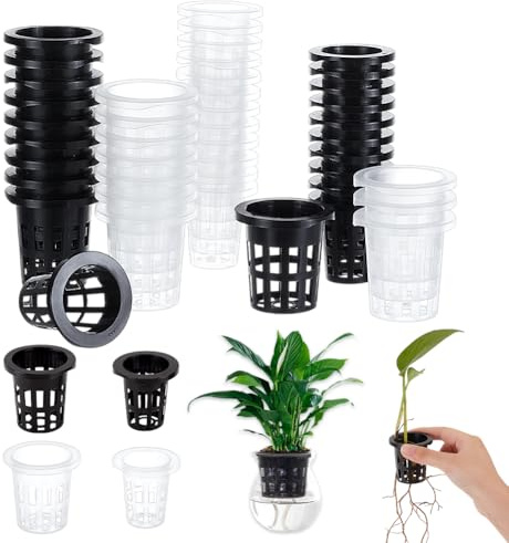 AHANDMAKER 44 Pack Hydroponic Pot Cups 4 Styles Mesh Net Cup Pots Round Wide Lip Design Garden Slotted Mesh Hydroponics System Supplies for Indoor or Outdoor Growing, Black and White