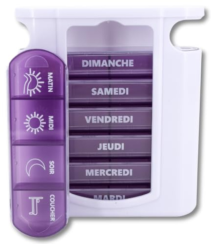 MEDIPILL - Tower Dose Pilulier Semainier Français | Organisation Hebdomadaire des Médicaments | 7 jours | 4 Moments de Prise par Jour | 28 Compartiments | Sans BPA | Une pièce | MED-S28T-V-F