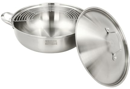 Chynalys 30cm Stainless Steel Wok, Frying Pan with Lid, Steaming Rack, Dishwasher-Safe for Home and Kitchen, Stainless Steel Cookware for Induction Cooktops Gas Cooktops Ovens Up to 500°F Etc