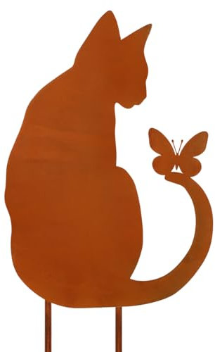 TaleMoon Decorazione da Giardino in Metallo Gatto, 1 Gatto Arrugginito da Giardino, Decorazione A Ruggine per Il Giardino, Decorazione Esterna Primaverile