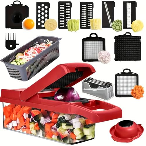 13 piezas/1 juego, picadora de verduras mejorada para principiantes en la cocina, trituradora manual de alimentos, ahorro de tiempo de cocina, picadora de cebolla con varias cuchillas intercambiables,