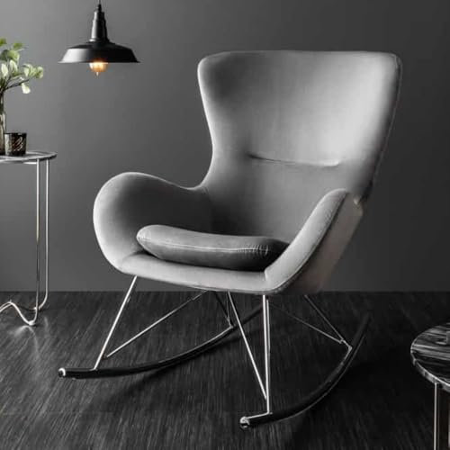 LEBENSwohnART Bequemer Schaukelstuhl Hygge grau Samt Chrom Sessel Schaukelsessel