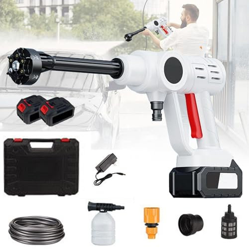 Pulitore ad alta pressione a batteria portatile con 2 batterie da 21 V, 30 bar, idropulitrice portatile ad alta pressione per auto, prato, piscina (bianco)