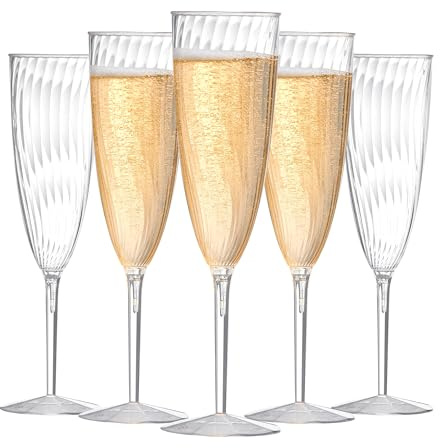 24Pcs Plastic Champagne Flutes,6 Oz Clear Champagne Glasses,Disposable Wine Glasses for Party Wedding Banquet Family Holiday Picnic Cocktail Mimosa Bars Engagements Thanksgiving Christmas Toasting