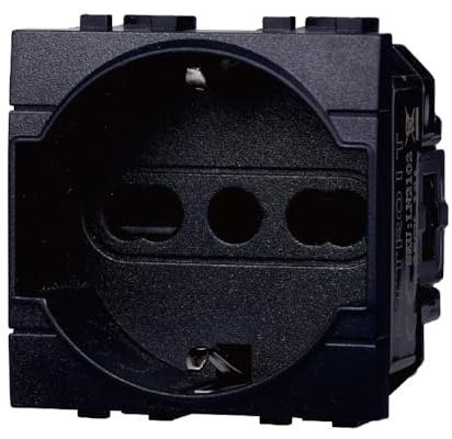 1 MODULO SCHUKO, NERO, COMPATIBILE CON BTICINO LIVING, PRESA 220V 230V 10A 16A, STANDARD TEDESCO, MODULI E FRUTTI 100% COMPATIBILI, MATERIALI DI ALTA QUALITA'