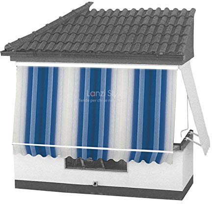 MOSCHITELLA Tenda da Sole a Caduta con CASSONETTO di Protezione braccetti e mantovana - Tessuti TEMPOTEST PARÀ (Tessuti Blu) - Misura L cm da 181 a 240 X 260 H