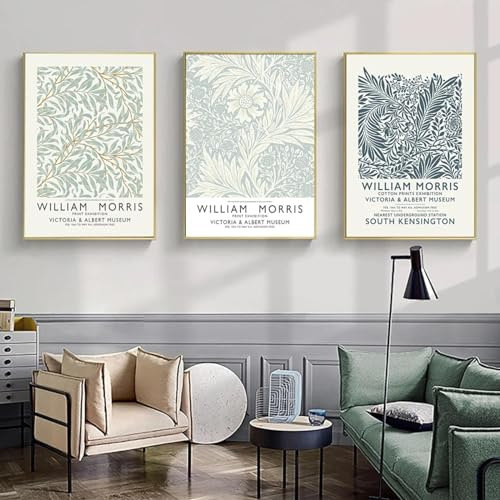 LTjiajuypd Nordischer William Morris Posterdruck, abstrakte Pflanze, Leinwandmalerei, Rittersporn, Wandkunst, Bilder für Wohnzimmer, Heimdekoration, 60 x 90 cm, 3 Stück, rahmenlos