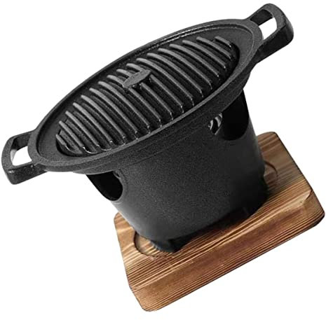Toddmomy Gril De Barbecue D'intérieur Petite Taille Avec Poêle Japonaise Ronde Et Support Triangulaire Pour Cuisson Au Charbon, Adapté Maison Sans Fumée, Accessoires Antiadhésifs, Base Antidérapante