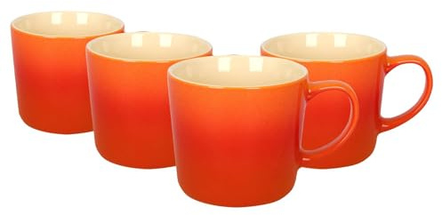 Argon Tableware Orange Ombre Coffee Mug 330ml - Pack of 4 - New Bone China Tea Mug, Vegan Friendly Ceramic Cup, Glazed Stoneware Style Drinkware, Microwave Dishwasher Safe