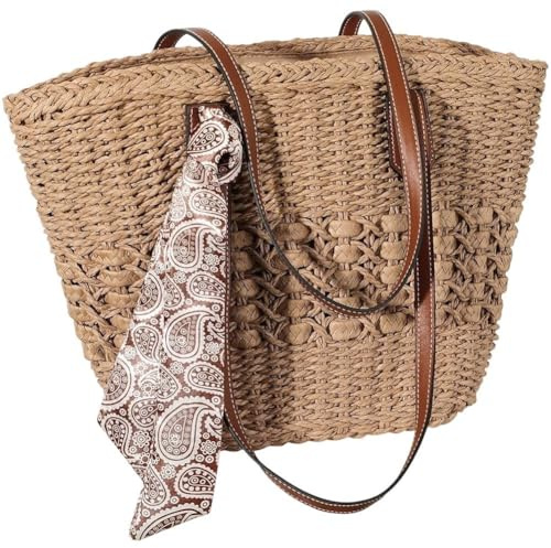 HiyyFloy Bolsos De Paja para Mujer, Bolsos De Viaje De Paja, Bolsos De Hombro Tejidos a Mano para Verano