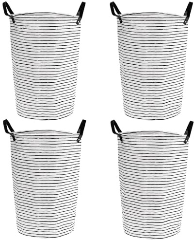 SINJEUN 4 Stück 35 x 60cm Faltbare Wäschesack mit Griffen, Schwarz Weiß Wäschekorb Gestreift Schmutzwäschebehälter Laundry Basket für Kleidung, Handtücher, Schlafzimmer und Bad