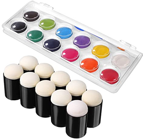 Housoutil 10 Pcs Finger Sponge Daubers Set with Watercolor Paint for Ink Blending Tool for Adults for Creative Painting Projects