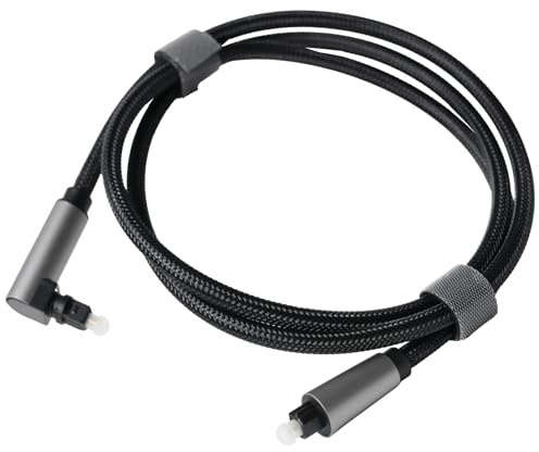 SuriNexCentrics 90 Degree Optical Audio Cable 1M – Swivel Toslink Right Angle Fiber Optic Cable for TV, Soundbar, AV Receiver, Home Theater – 360° Adjustable, Nylon Braided, Gold-Plated Connectors