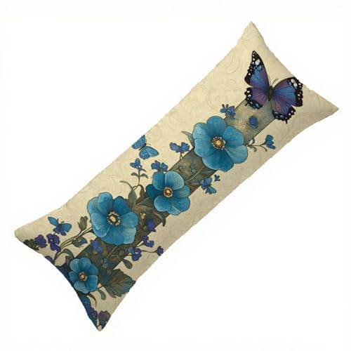 Federe Cuscino Letto 50 x 150 cm, Cuscini per Divano in Lino Cotone Morbida e Traspirante, Blu Copricuscino Letto con Cerniera Invisibile Federe Cuscini per Decorativi Camera da Soggiorno Fiore Q-536
