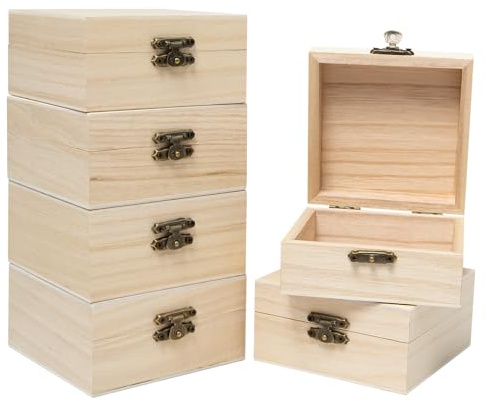 Sixfolo Holzkisten Klein 10x10x5cm 6 Stück Mini Schatztruhe mit Deckel Holzkiste zum Basteln und Bemalen für DIY Dekoration und Aufbewahrung