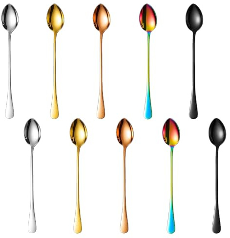Latte Spoons, Long Handle Teaspoons Set of 10, 28 CM Stainless Steel Sundae Spoons, Coffee Spoons for Hot Drinks, Desserts, Cocktails, Party Serving, Long Tea Spoons for Latte Glasses