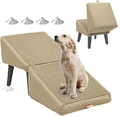 Hundramp ottoman, mild 23 lutande kattramp för gamla katter för hög säng, sofframp för små hundar för säng, soffa, husdjurssteg, beige