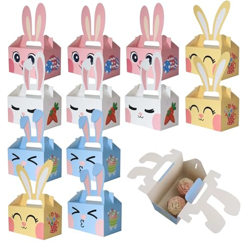 LZPLJLWS Scatola Pasqua 12 Pezzi, Confezione con Coniglietto con Orecchie, Regalo Decorativo per Bambini, Riutilizzabile, Colori Vivaci, per Dolci Decorazioni pasquali