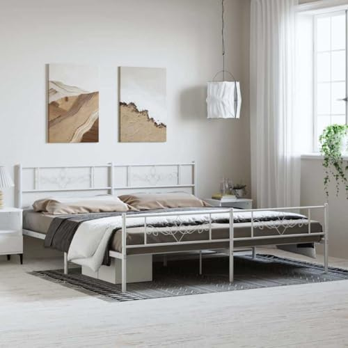 QJBSAVVA Metallbettgestell Weiß 219x187x90 cm mit Kopf- und Fußteil, Robustes Stahl-Doppelbett ohne Matratze, modernes Design für Schlafzimmer und Jugendzimmer