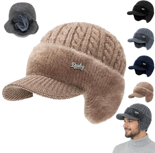 Torocky Coldshield Trapper, Rocky Coldshield Trapper, gorro de béisbol cálido y elegante con forro de piel para hombre, con ala y orejeras