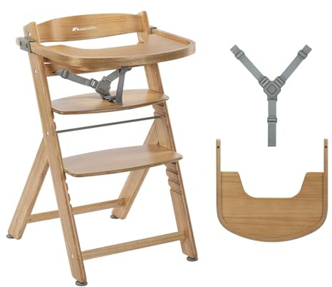 Bebeconfort Timba 2 Trona Evolutiva Bebé Madera, +6 Meses, Hasta 110 kg, Silla Trona Bebé Comedor Ergonómica, Apta para Mayoría de Mesas, Bandeja Extraíble, Asiento/Reposapiés Regulables, Natural Wood