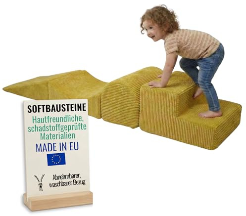 Pillows24 Schaumstoff Bausteine Kinder aus Cord, 4-TLG. Softbausteine Set