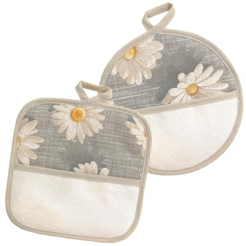 Presine da Cucina da ricamare a punto croce, Set da 2 Pezzi presine da cucina con tela aida, Rotonda e Quadrata, Coppia di presine fantasia Margherite