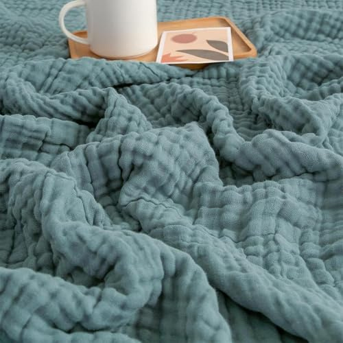 rialgirw Musselin Decke – 100% Musselin Baumwolle, 6-lagige Sanfte Musselindecke Sommer, Art Kuscheldecke für Erwachsene Baby, as Cuddly Blanket, Sofa, Bed, Couch Throw (Grün, 150 * 200cm)