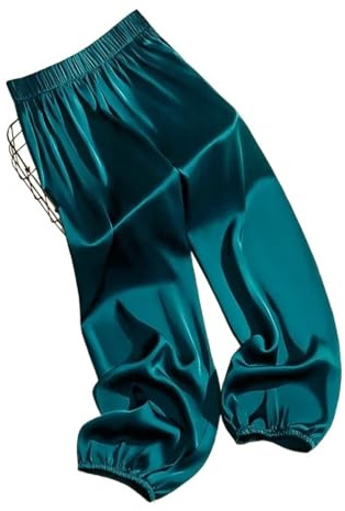 IKFGTJRE Pantaloni Estivi da Donna in Seta Ghiaccio Pantaloni A Campana in Seta Acetato Ghiaccio Fresco Estivo for Le Donne alla Zuava in Raso Larghi Lisci for per Viaggiare(Peacock Green Full,L)