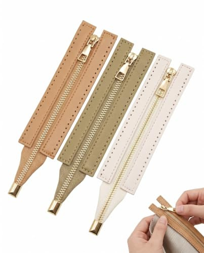 BTACGWP Chiusura Lampo Pelle 3 Pz 15 Cm, Marrone Chiaro Kaki Bianco, Cerniera Borsa Uncinetto con Dentatura Rinforzata per Progetti Artigianali dal Finish Professionale