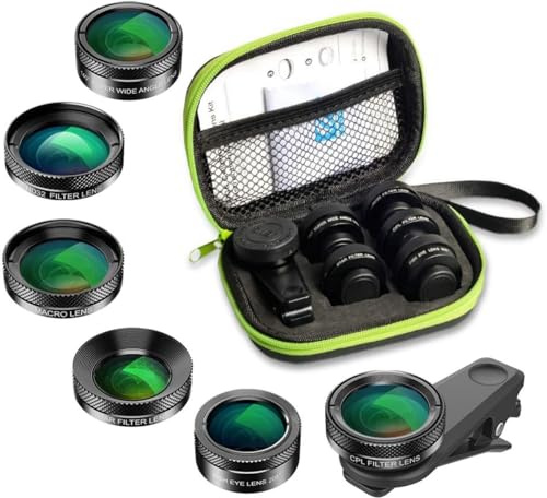 Textiluxe 6 in 1 Handy Objektiv Kit, makro objektiv Handy, fisheye Lens 205°,Weitwinkel 140°,Makroobjektiv (25x),Starlight-Objektiv,ND32/CPL Objektiv für iPhone und die meisten Smartphones