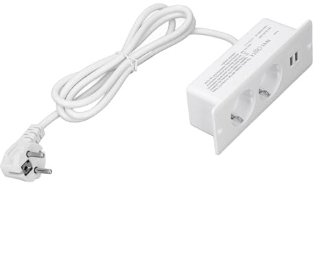 Greensen Försänkt Eluttag med 2 AC-uttag, 2 USB A, 3000W Möbelinfälld Skrivbordsuttag, Inbyggd Laddningsstation för Skrivbordslåda eller Sidobord (Vit)