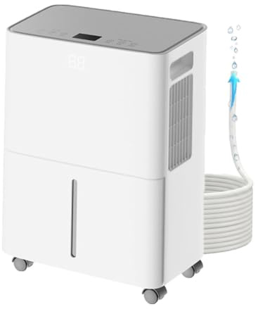 DUMIPME Deumidificatore ad Alta efficienza per Cantina e Bagno, Regolazione Intelligente dell'umidità, Filtro Lavabile, Silenzioso (36 Db), Serbatoio dell'Acqua e Tubo di Scarico Continuo